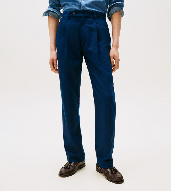 Textured Mid Rise Linen Pants