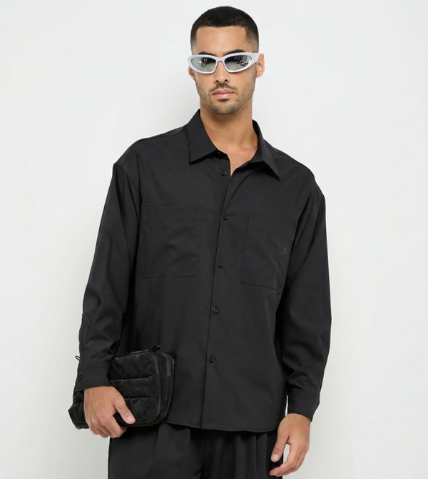 Dual Patch Pocket Long Sleeve Oversized Shirt