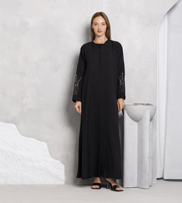 Embroidered V-Neck Abaya