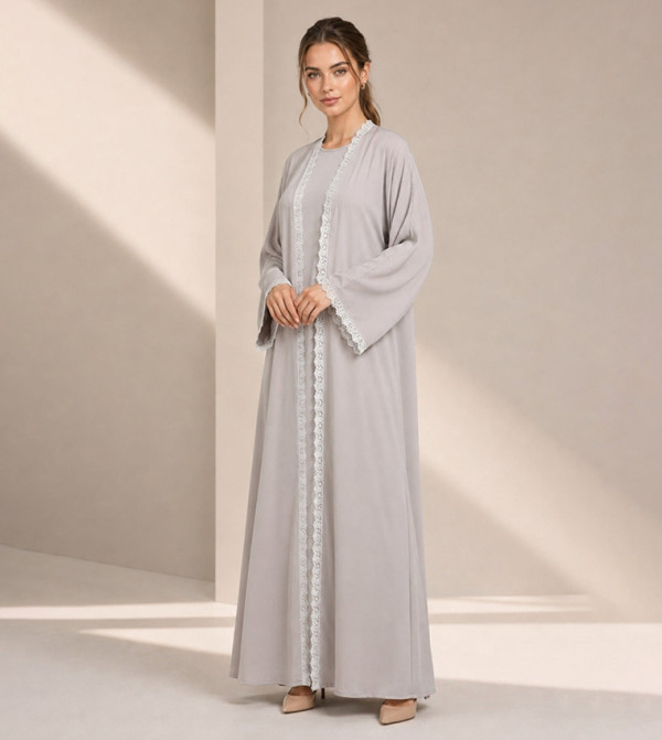 Lace Trim Flared Sleeves Abaya