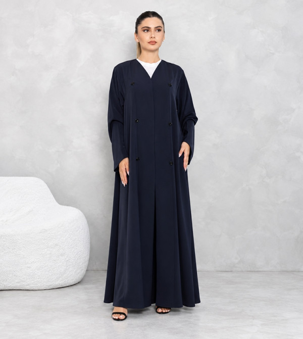 Button Detail V-Neck Abaya