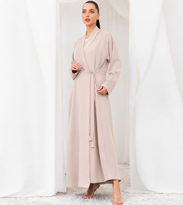 Solid V-Neck Knot Wrap Abaya with Sheila