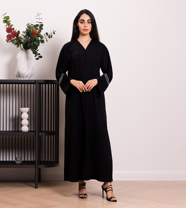 Embellished V-Neck Nida Abaya