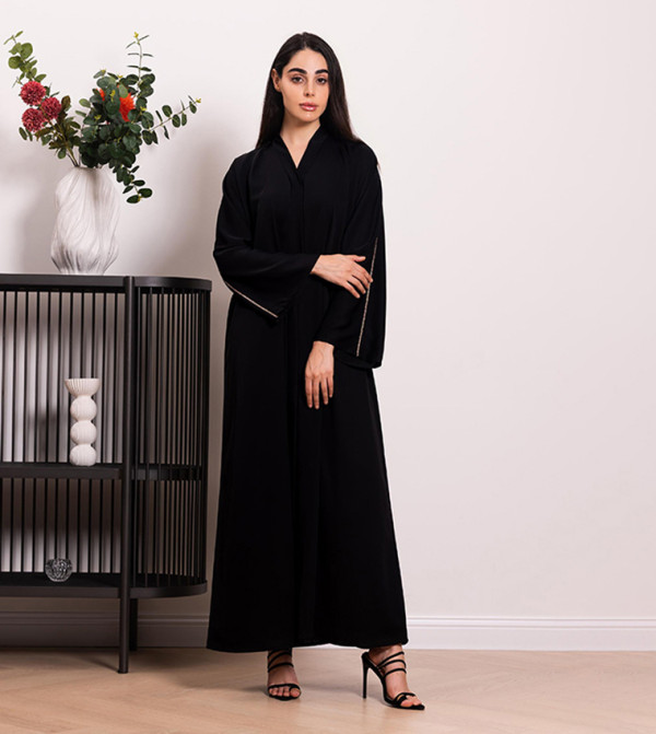 Embellished V-Neck Nida Abaya
