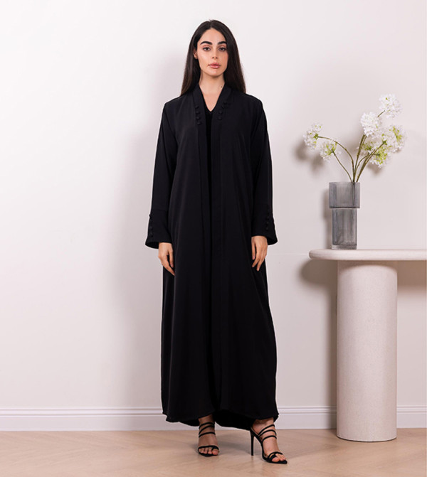 Button Detail V-Neck Abaya
