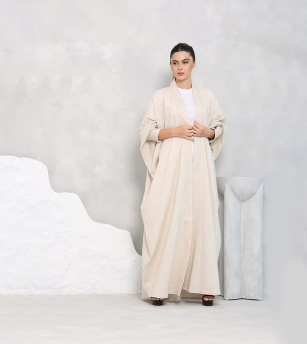 Thread Work Linen Bisht Abaya