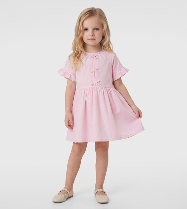 Solid Bow Detail Flutter Mini Dress