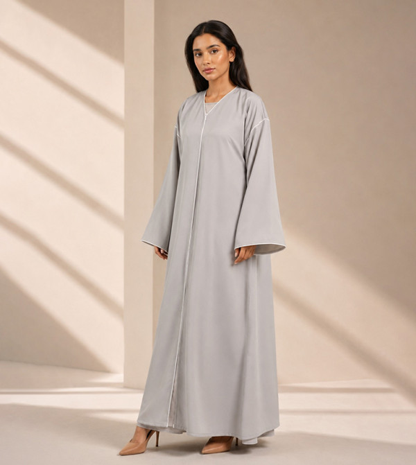 Piping Detail V-Neck Flared Sleeves Abaya