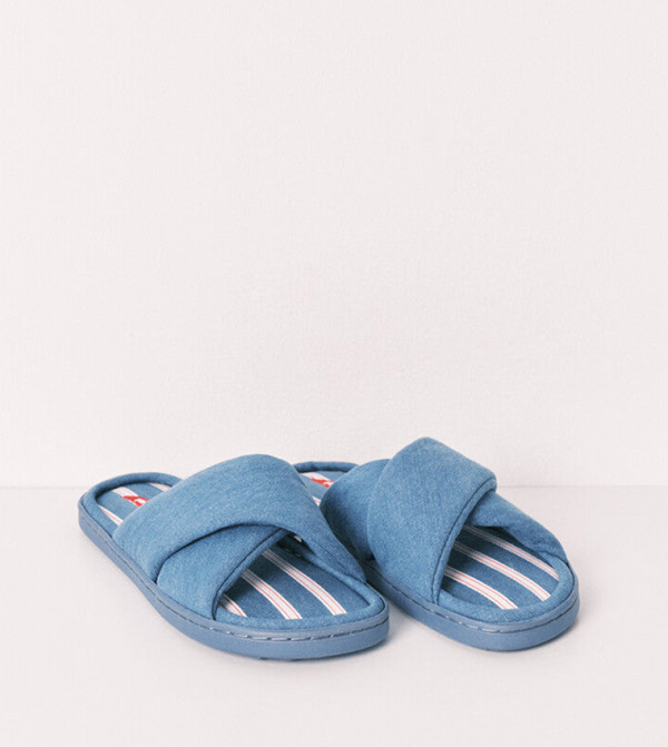 Crisscross Strap Striped Insole Bedroom Slippers