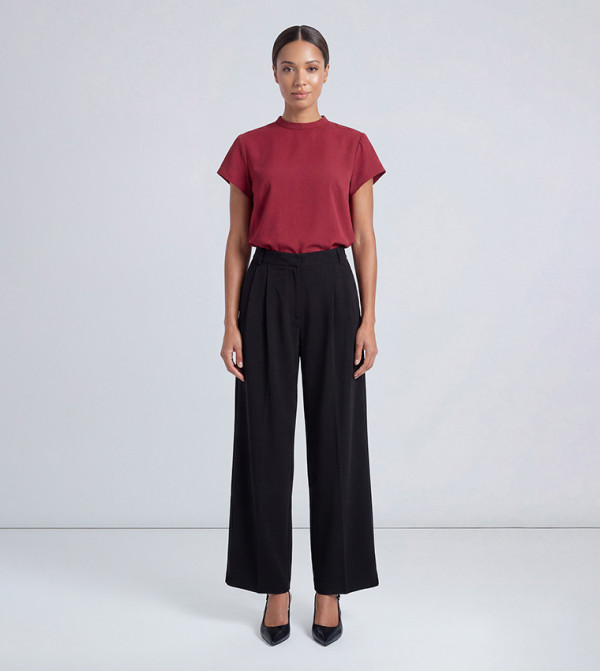 High Neck Twill Short Sleeves Top