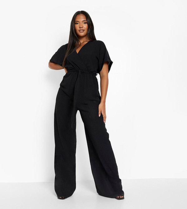 Woven Belted Wide Leg Jumpsuit