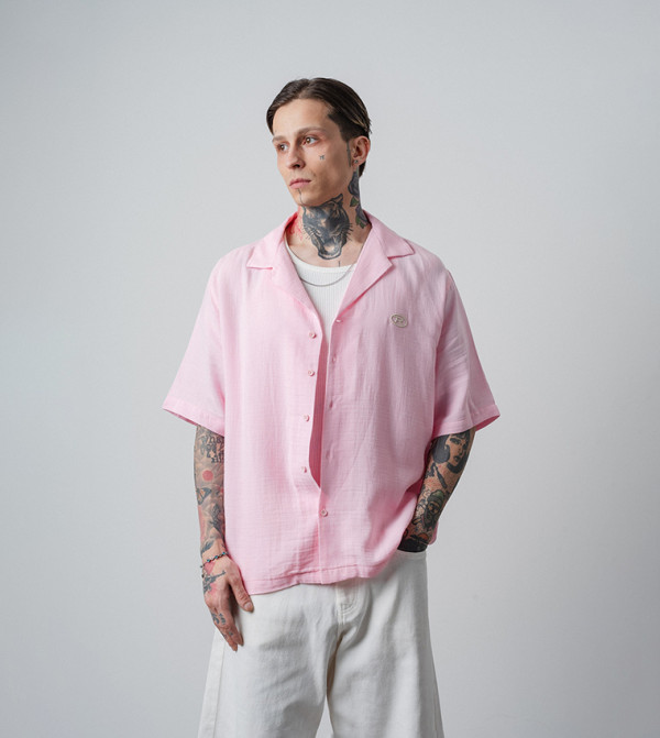 Embroidered Short Sleeves Muslin Oversized Shirt