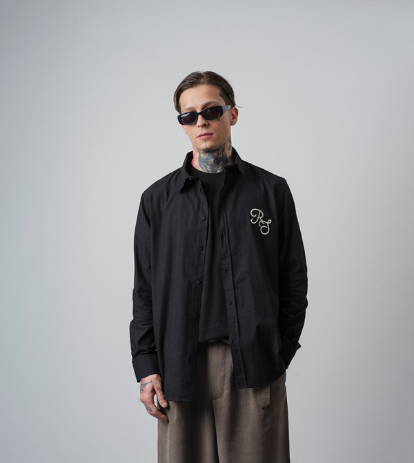 Embroidered Long Sleeves Linen Oversized Shirt