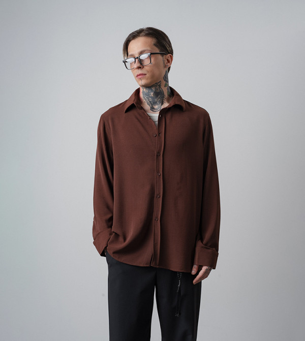 Textured Long Sleeves Aerobin Oversized Shirt