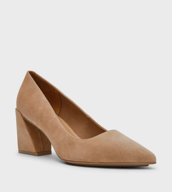 RELENA Textured Pointed Toe Leather Pumps
