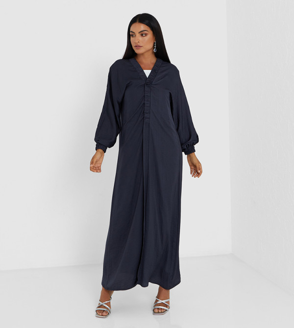 Soild V-Neck Bishop Sleeve Two Pc Abaya
