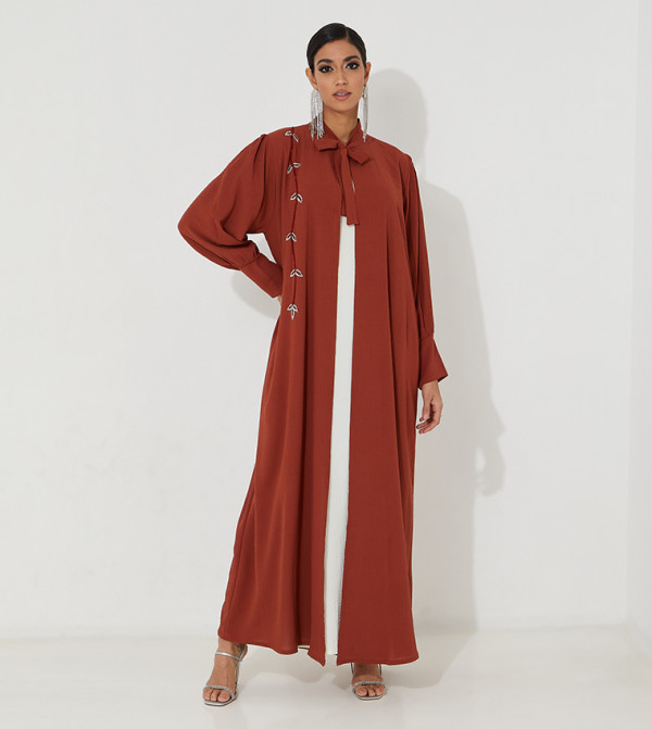 Hand Embroidered Flared Abaya with Inner Dress