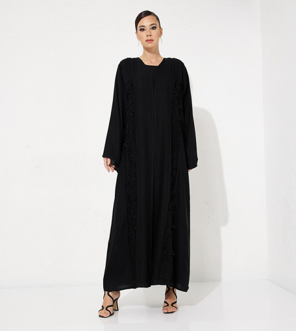 Laser Cut Fringed Detail Abaya