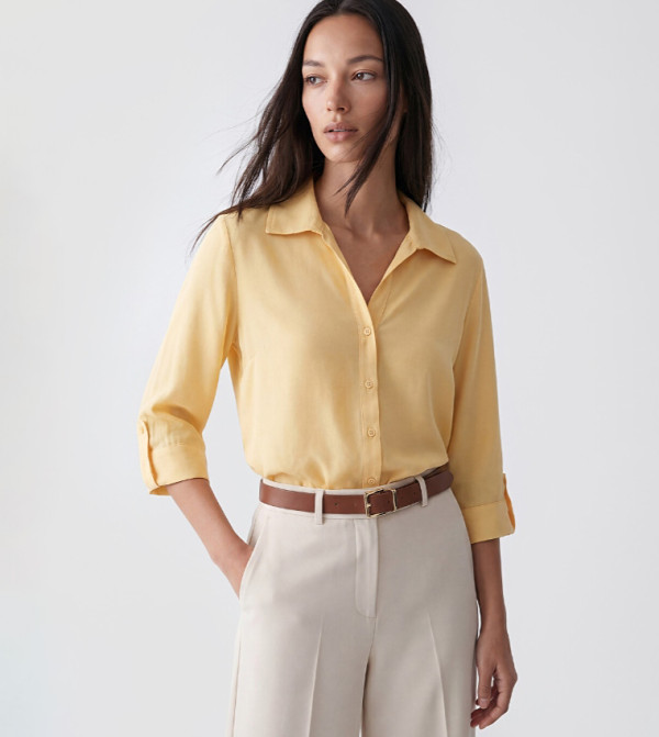 Solid Classic Collar 3/4 Sleeves Shirt