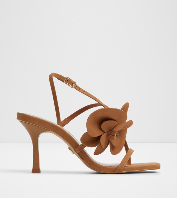 SANDFLOWER Floral Applique Heeled Sandals