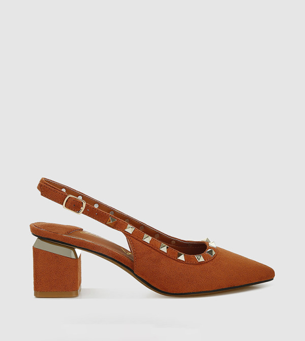 Studded Pointed Toe Slingback Pumps
