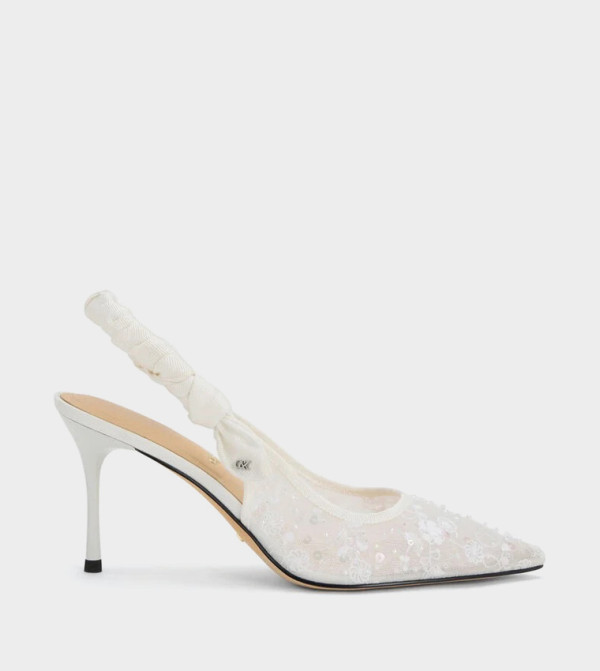 TAYARI Embroidered-Mesh Slingback Pumps