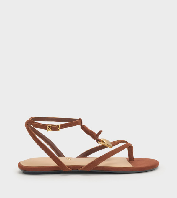 ADEMA Metal Detail Ankle Strap Flat Sandals
