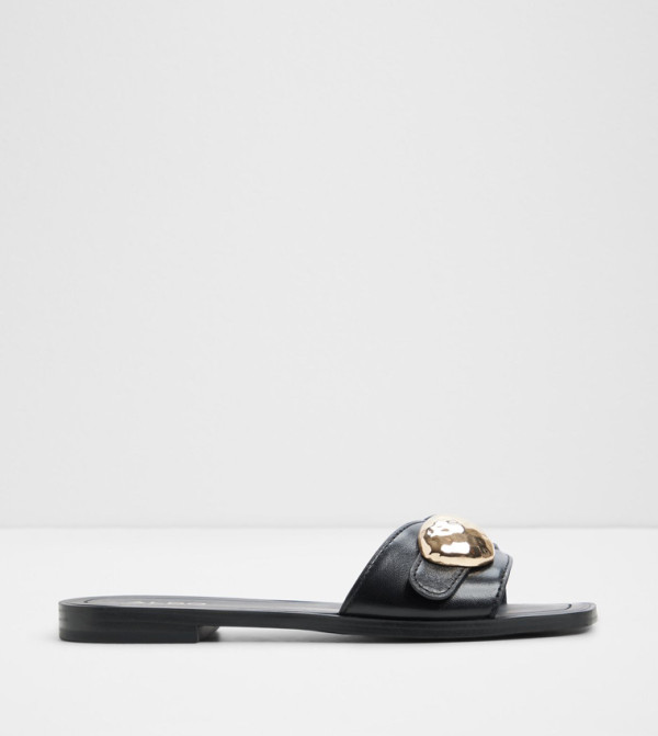 SOMER Metal Accent Square Toe Flat Sandals