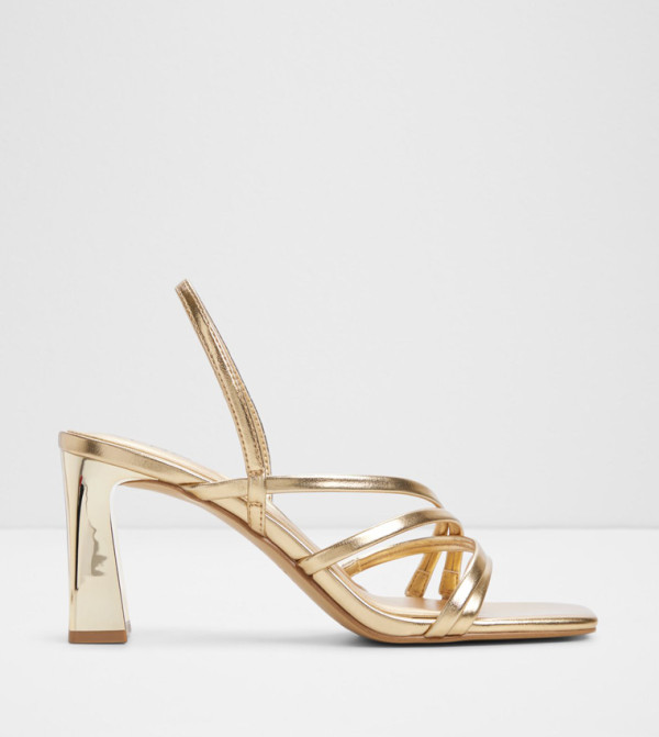 SONALI Metallic Strappy Slingback Block Heel Sandals