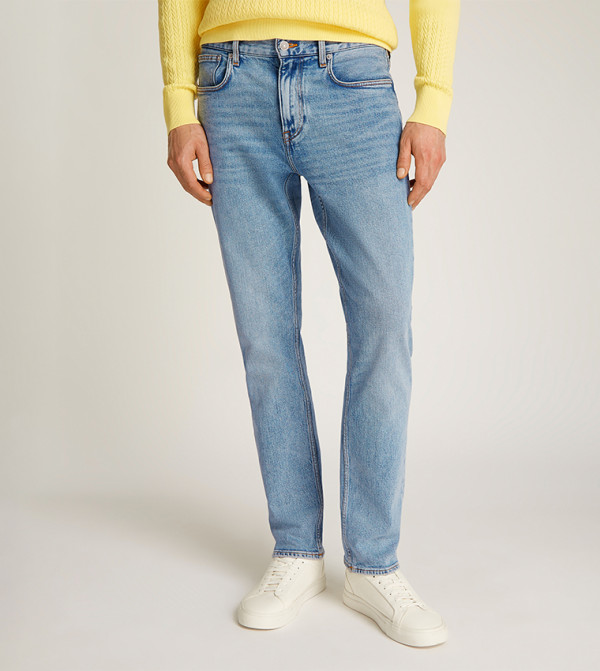 Washed Mid Rise Straight Fit Jeans