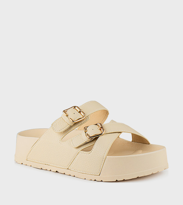 Textured Multi Strap Flatform Sandals