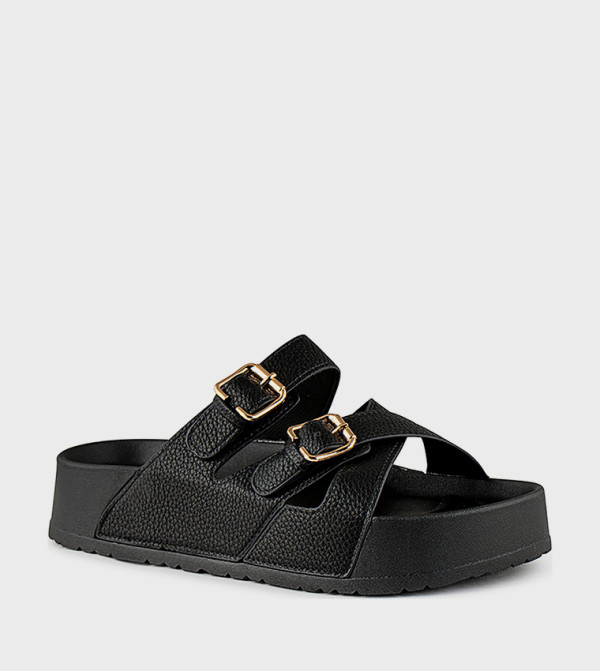 Textured Multi Strap Flatform Sandals