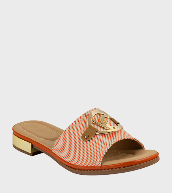 Metal Accent Low Heel Sandals