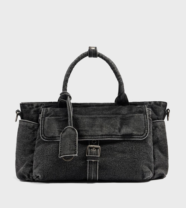 Washed Buckle Denim Tote Bag