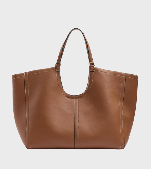 Solid Topstitched Open Top Tote Bag, Large