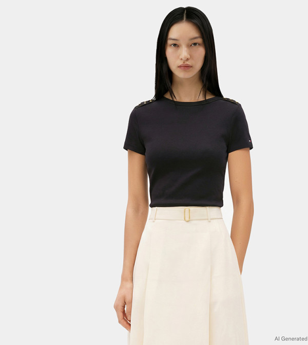 Solid Button Detail Slim Fit T-Shirt