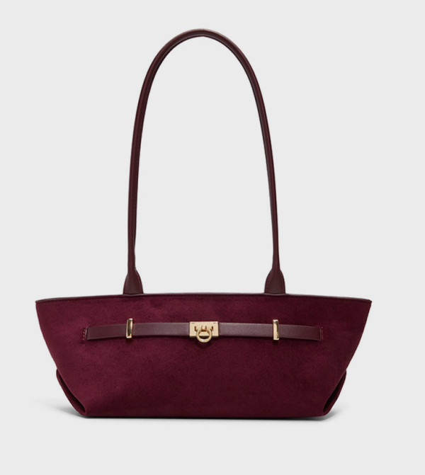 YUNAA Solid Zip Shoulder Bag