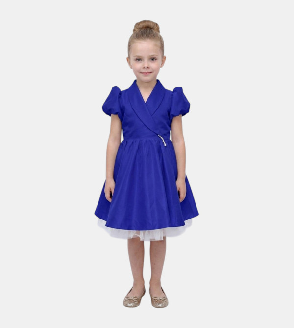 Solid Puff Sleeves Wrap Dress