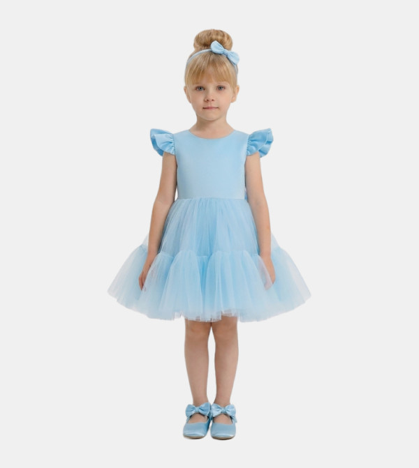 Ruffle Tulle Party Dress with Headband
