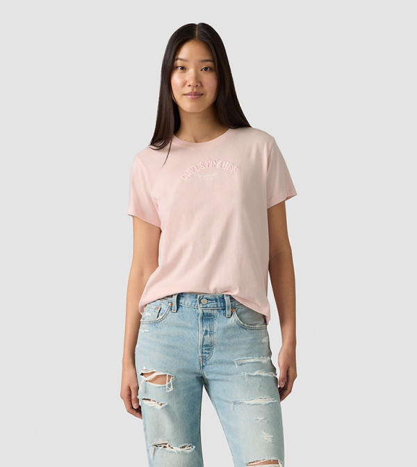 تيشيرت بطبعة شعار وقبة مستديرة 