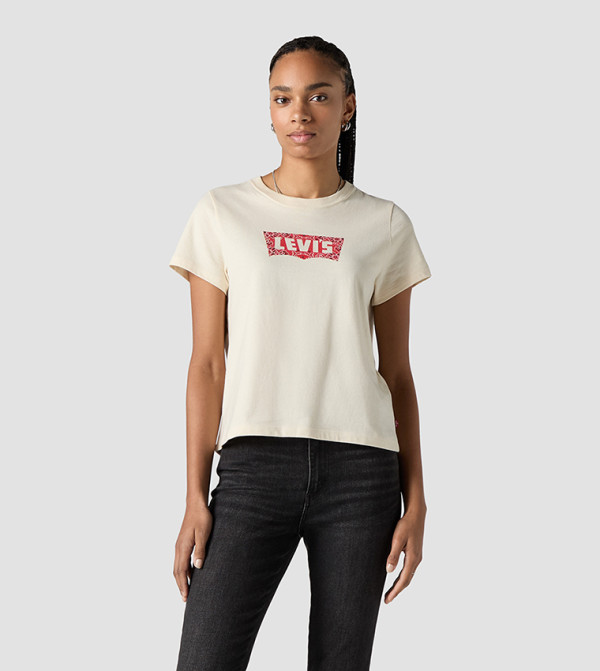 تيشيرت بطبعة شعار وقبة مستديرة 