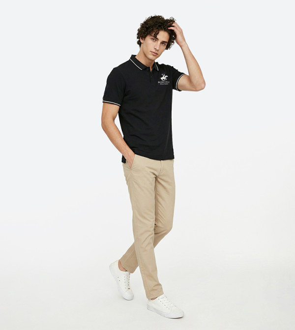 تيشيرت بولو كم قصير بحواف متباينة