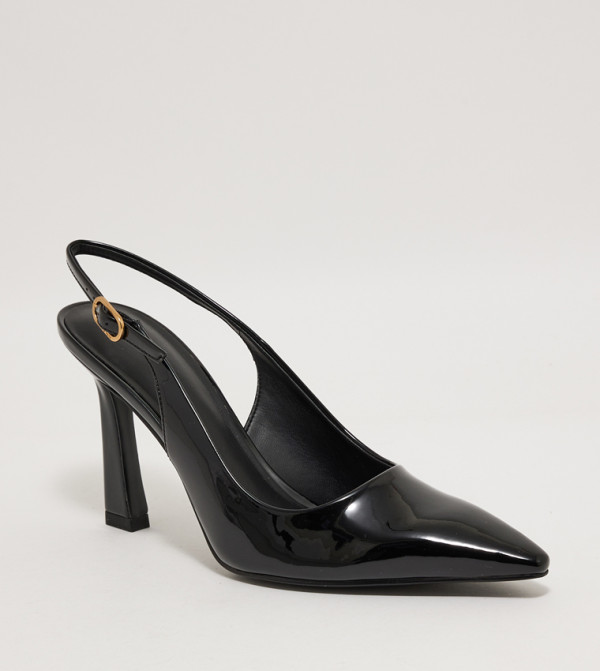 Patent Trapeze Heel Slingback Pumps