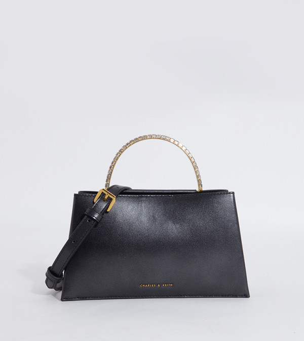 Gem Embellished Top Handle Leather Bag