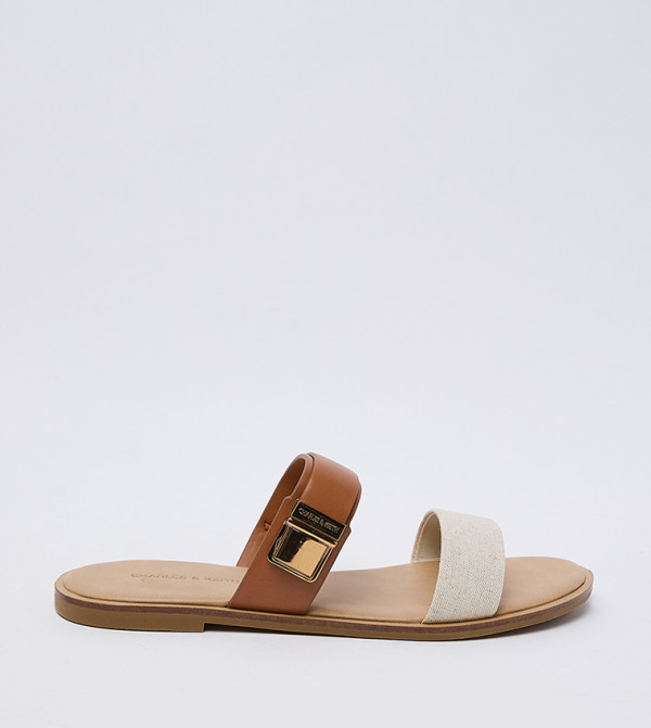 Dove Two-Tone Double Strap Flat Sandals