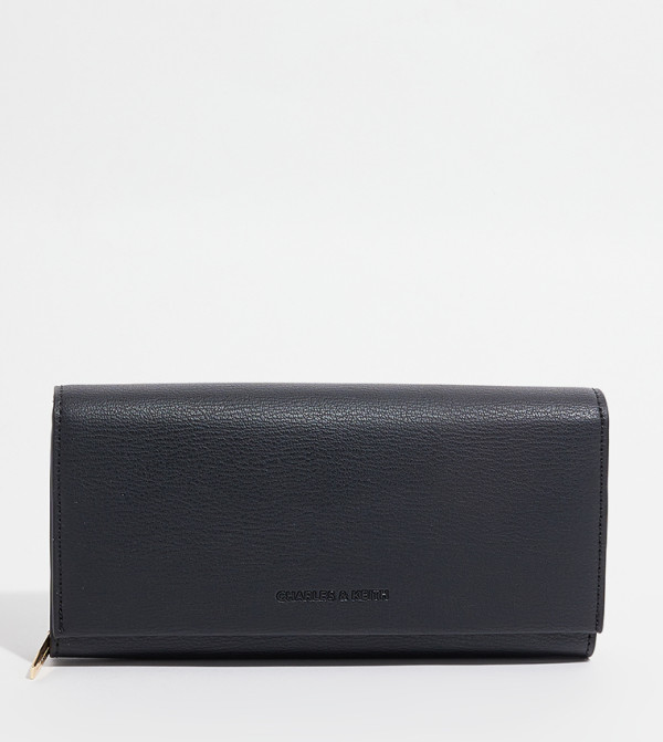 Textured Logo Detail Front Flap Long Wallet