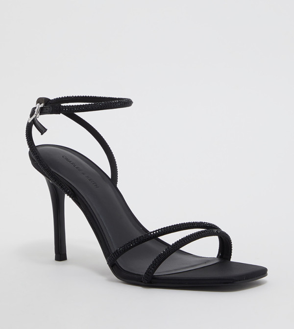 Embellished Ankle Strap Heeled Sandals