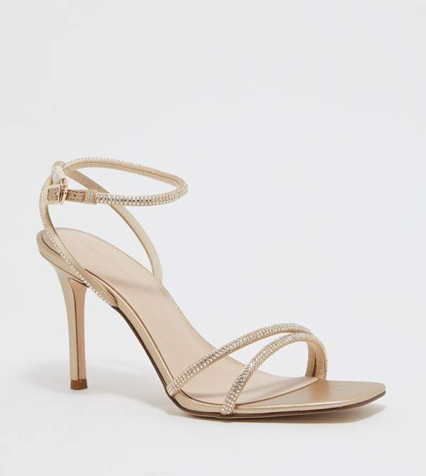 Embellished Ankle Strap Heeled Sandals