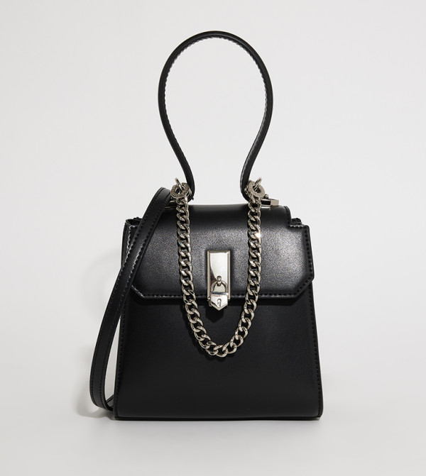 Locket Metallic Chain Top Handle Bag