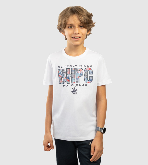 تيشيرت بطبعة شعار وكم قصير